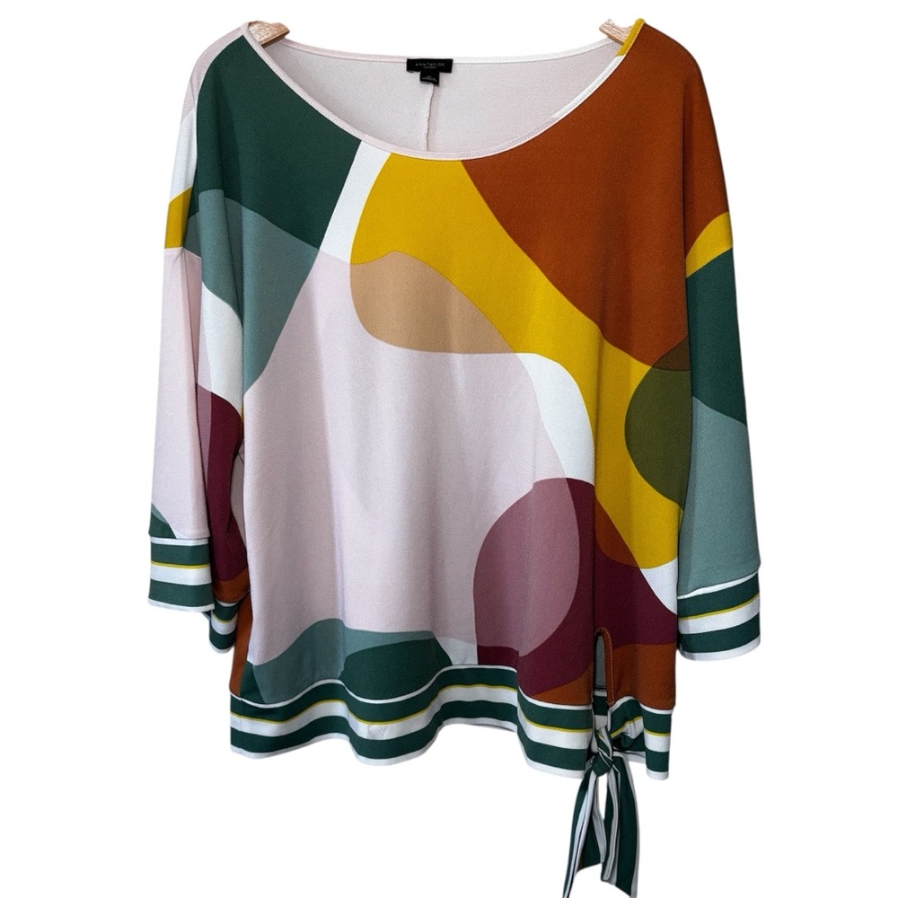 Ann Taylor Factory color-blocked 3/4 length sleeve side tie top. Women’s XL